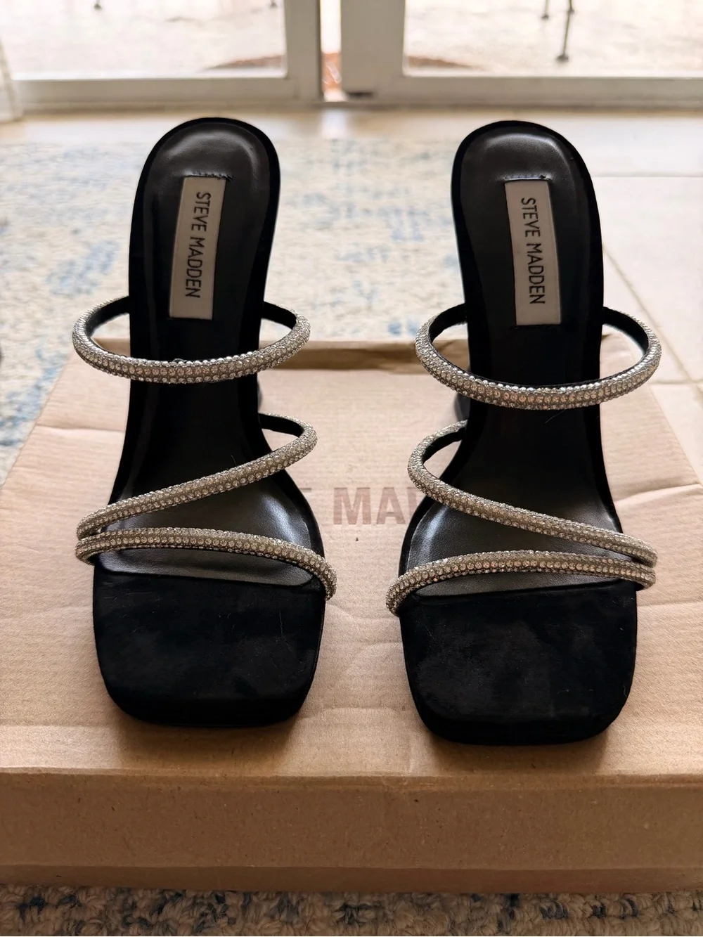 Steve Madden Libbie Black Rhinestone Heeled Sandals
